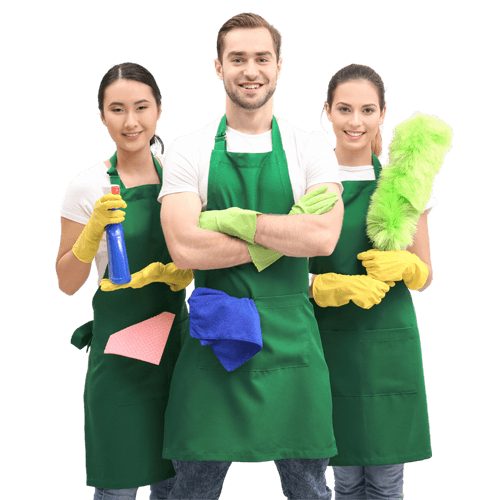 Professional cleaners in Auburn with cleaning supplies